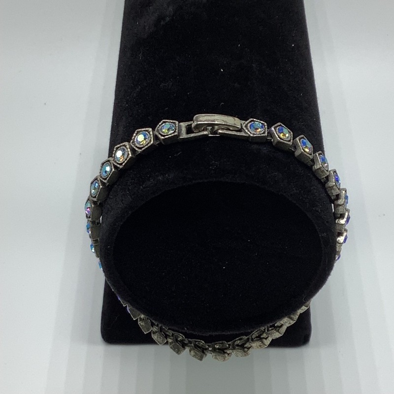 Silver Tone Multi Iridescent Blue Rhinestone Bracelet gallery