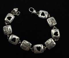 Brighton Silver Plate Link Bracelet Square Heart Charm Amour Love