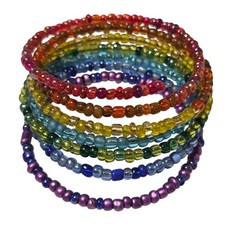 Rainbow Beaded Coil Bracelet Multicolor Beads Stretchable Stacked Pride Jewelry