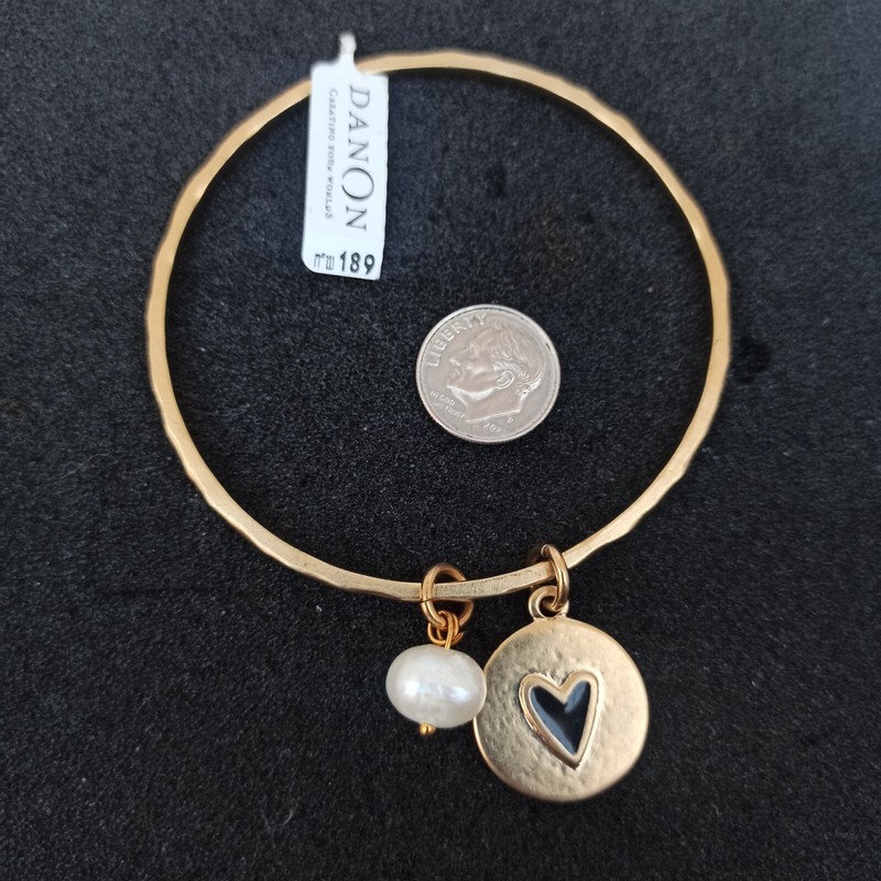 DANON Bangle Bracelet Natural Pearl With Heart Empathy-Arabic Hammered Love Gift gallery