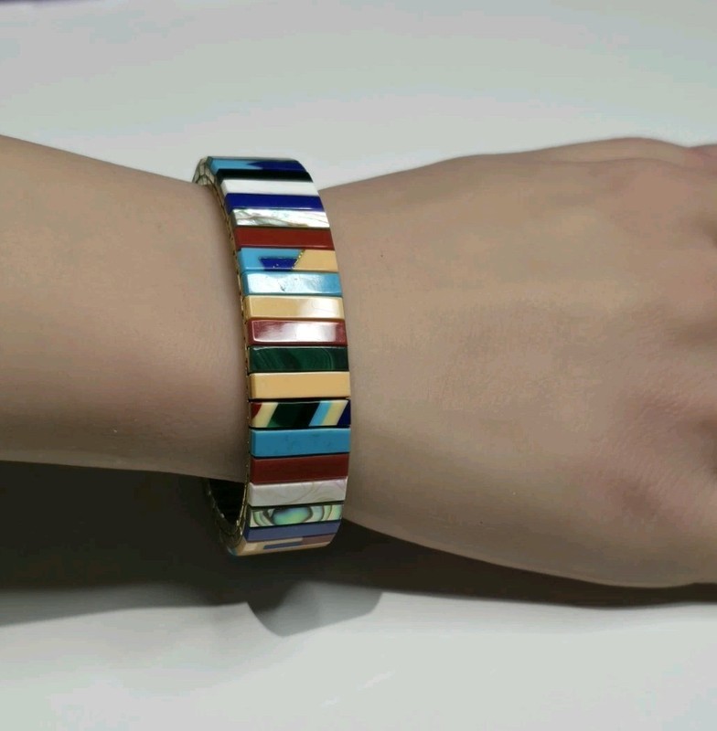 Flexon Stretch Bracelet Multicolor Mosaic Inlay Geometric Tile Expandable gallery