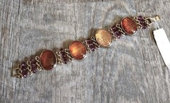 Liz Claiborne BRACELET Fall Colors Glass Cabochons, Purple Beads UNWORN NWT