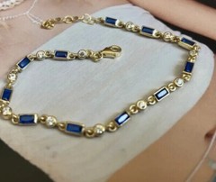 10 Ct Baguette Cut Simulated Sapphire Tennis Bracelet 14K Yellow Gold Plated