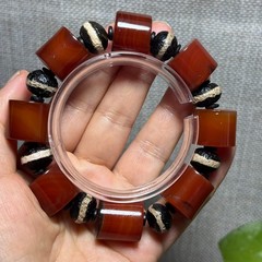 Natural Reddish Brown Agate Cylindrical Elastic Bracelet Meditation Soothing 13