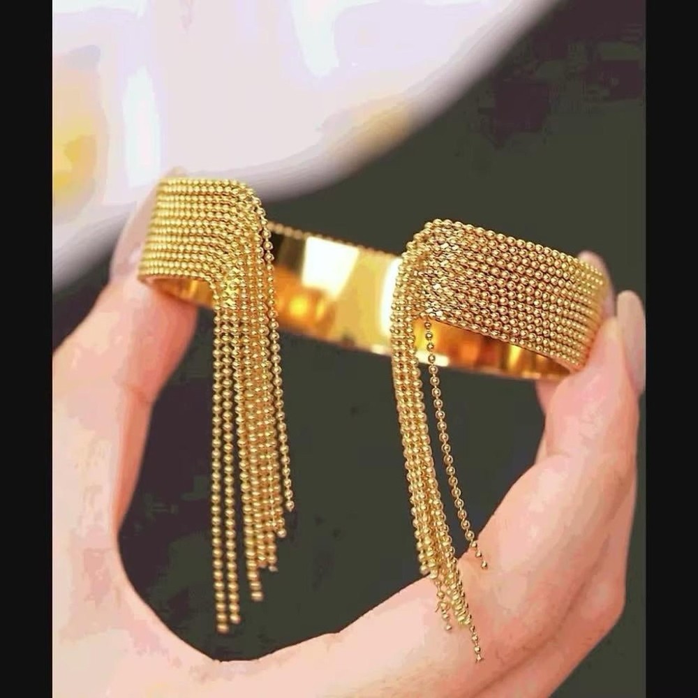 Gold Tone Fringe Cuff Bracelet Statement Chain Tassel Elegant Jewelry Gift Chic