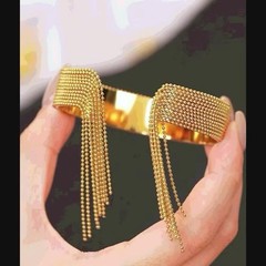 Gold Tone Fringe Cuff Bracelet Statement Chain Tassel Elegant Jewelry Gift Chic