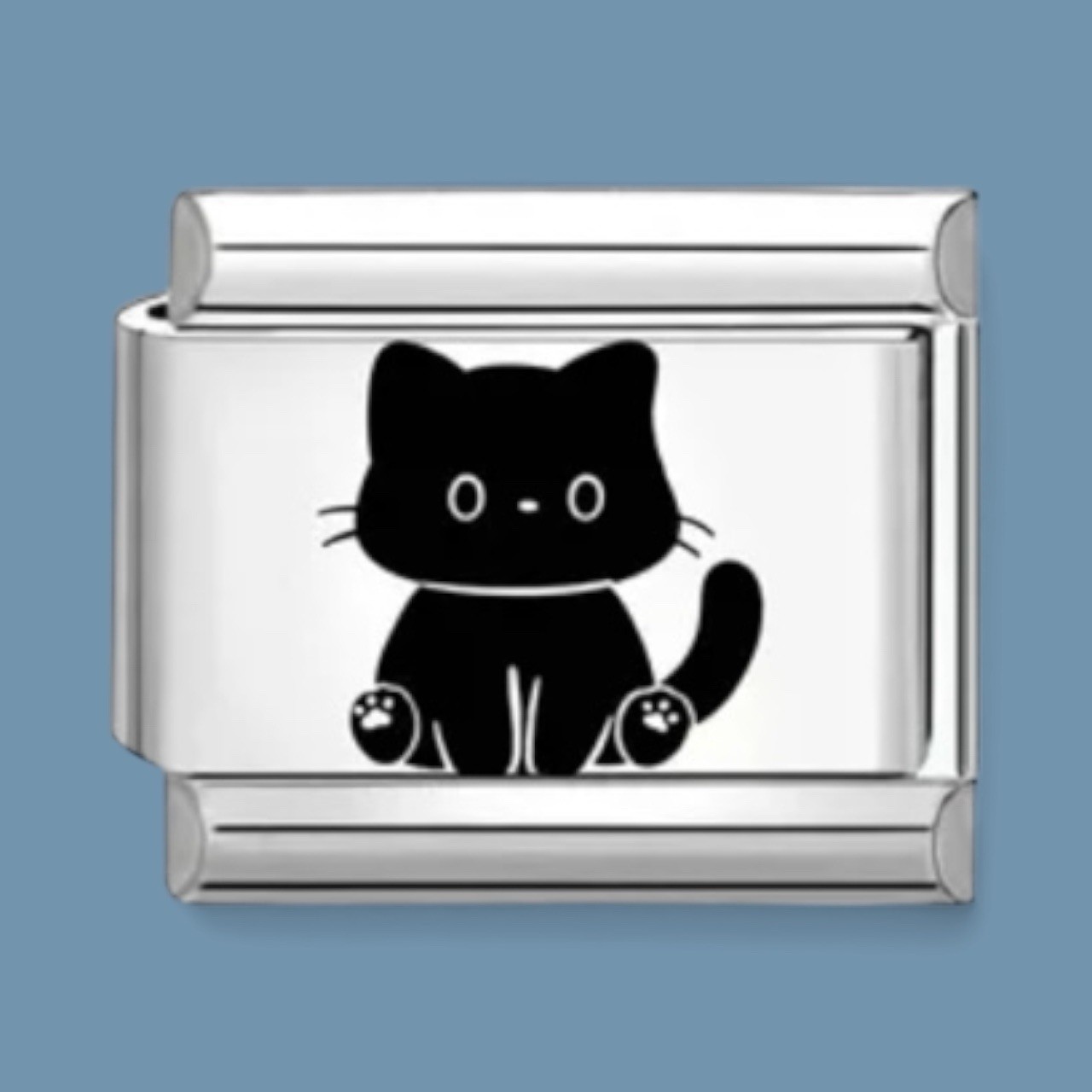 Italian Charm Black Cat Link Stainless Steel Silver Y2K Jewelry Sitting Cat Lady gallery