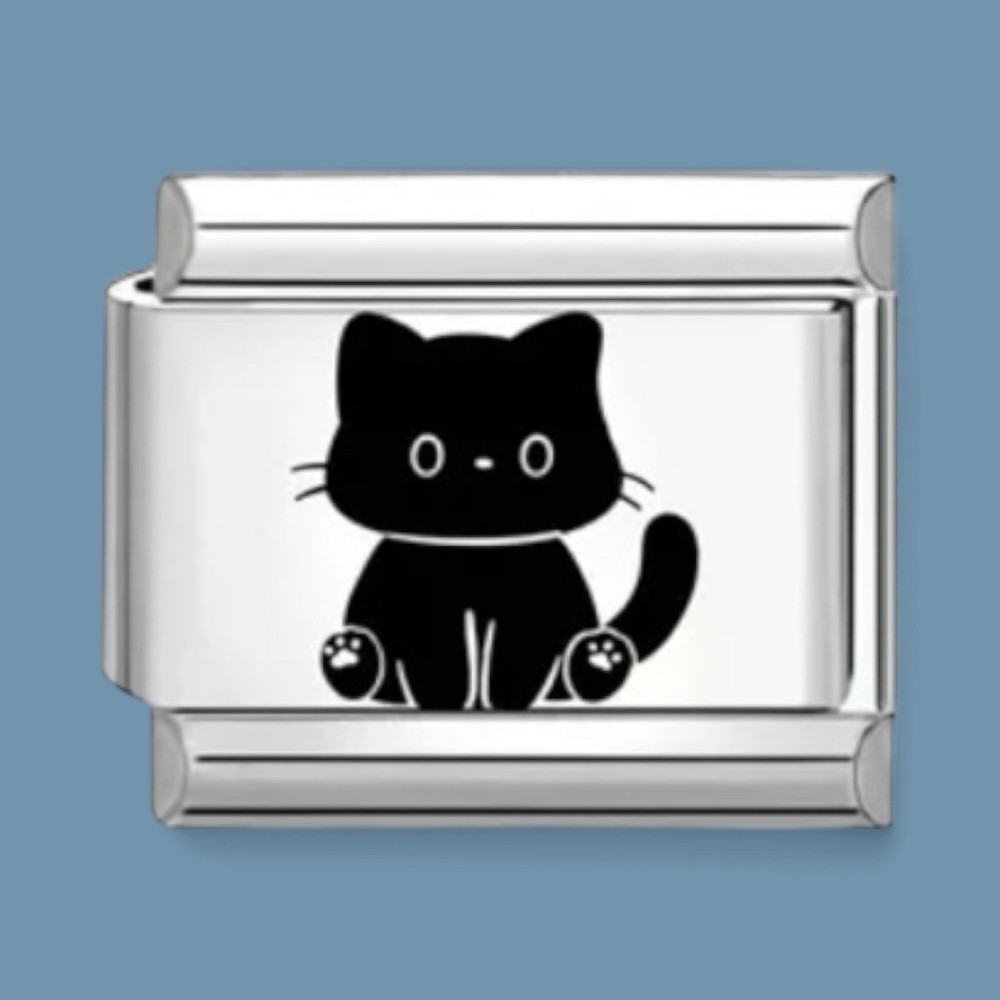 Italian Charm Black Cat Link Stainless Steel Silver Y2K Jewelry Sitting Cat Lady
