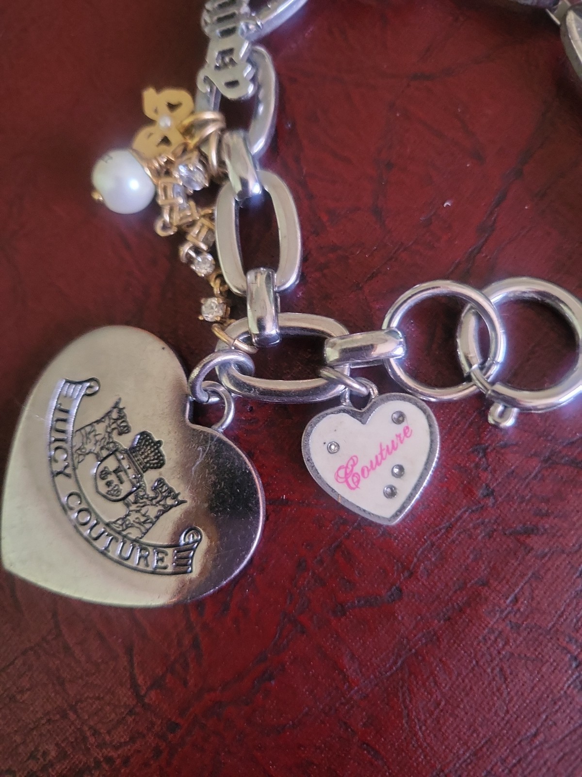 Y2K Juicy Couture Heart Charm Bracelet Silver And Gold Tone Charms gallery
