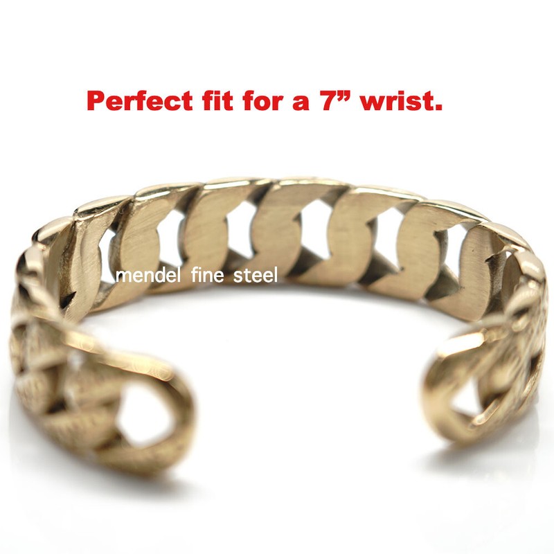 MENDEL Mens 10k 15mm Stainless Steel Gold Plated Miami Cuban Link Cuff Bracelet gallery