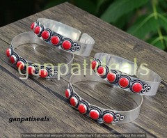 Red Coral Gemstone Bangle 5pcs Wholesale Lots 925 Silver Plated Jewelry