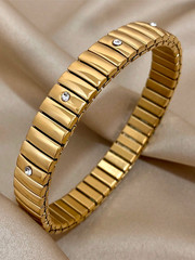 Gold Stainless Steel Rhinestone Elastic Stretch Bangle Bracelet Women Jewelry