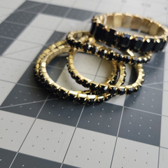 Stackable Gold-Tone Black Round Stone Bangle Bracelets Set, Prong Setting