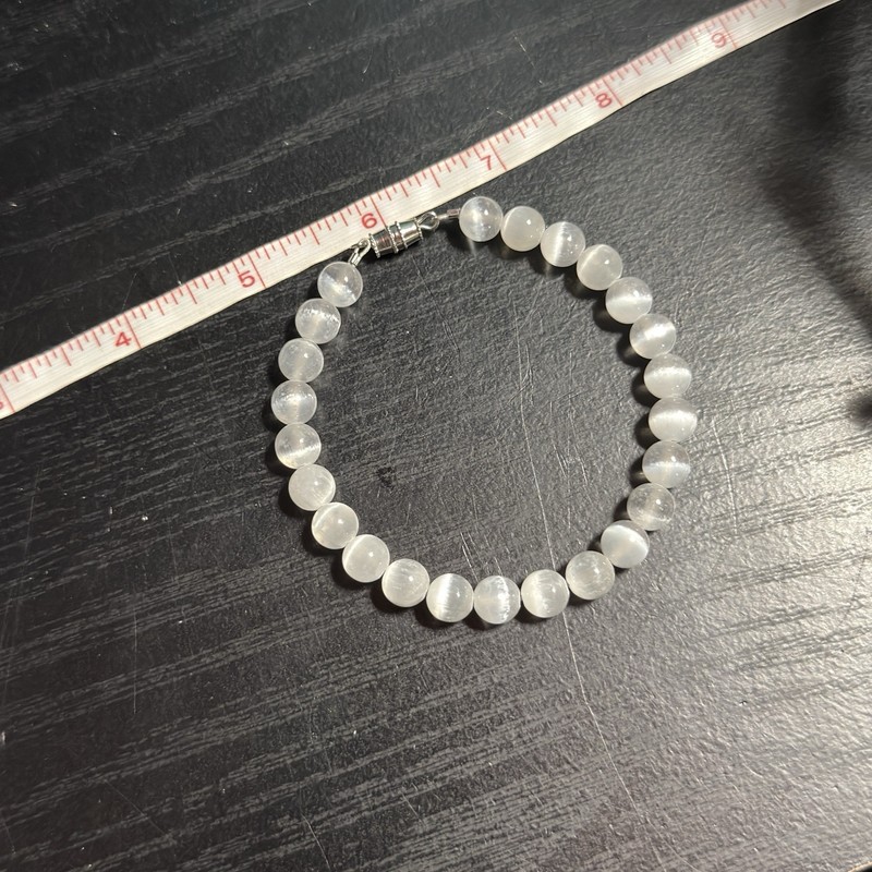 Selenite Natural Gemstone Bead Bracelet | Smooth Round 8mm gallery