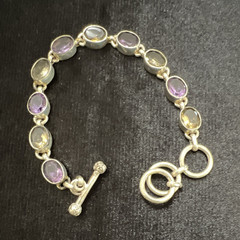 925 Sterling Silver Tone Tennis Link Bracelet Oval amethyst, and citrine Stones