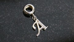 Initial Letter ‘A’ Dangle Sterling Slide Bead Charm with cubic zirconia accents