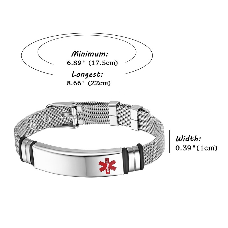 Custom Medical Alert ID Mesh Bracelet Emergency Conditions Allergies Diabetic gallery