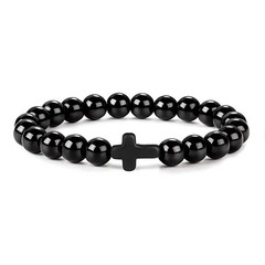 Natural Stone Beads Bracelet Hematite Cross Prayer Yoga Jewelry Men Women