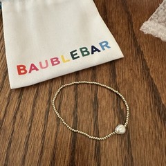 BaubleBar Pisa Gold Beaded Stretch Bracelet Single Pearl Accent 7″ Large