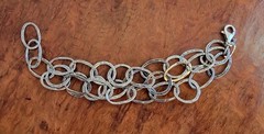 SILPADA Sterling Silver Bracelet-Israel-3 Strand-Hammered Oval&Round Links
