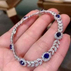 8Ct Oval Simulated Sapphire Floral Tennis Bracelet 14K White Gold Over 925Silver