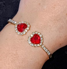 Monet Hinge Bangle Red From The Heart Bracelet Faux Crystal 1st Pass Sample NWT