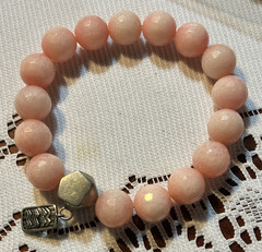 Pink Stone Round Beaded Stretch Bracelet No Clasp With Dangle Charm