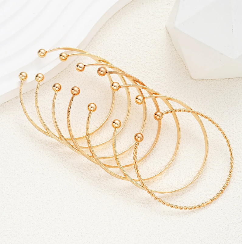 7pcs Punk Gold Color Bracelet Set Goth Heart Bangle Jewelry Women - NEW gallery