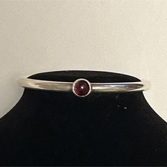 925Sterling Sliver Garnet Solitaire Bangle Bracelet Modern Minimalist Hinge Cuff