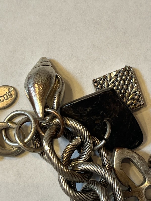 Chicos Chunky Silver Charm Bracelet Mixed Geometric Shapes Shells MOP 8” Beach gallery