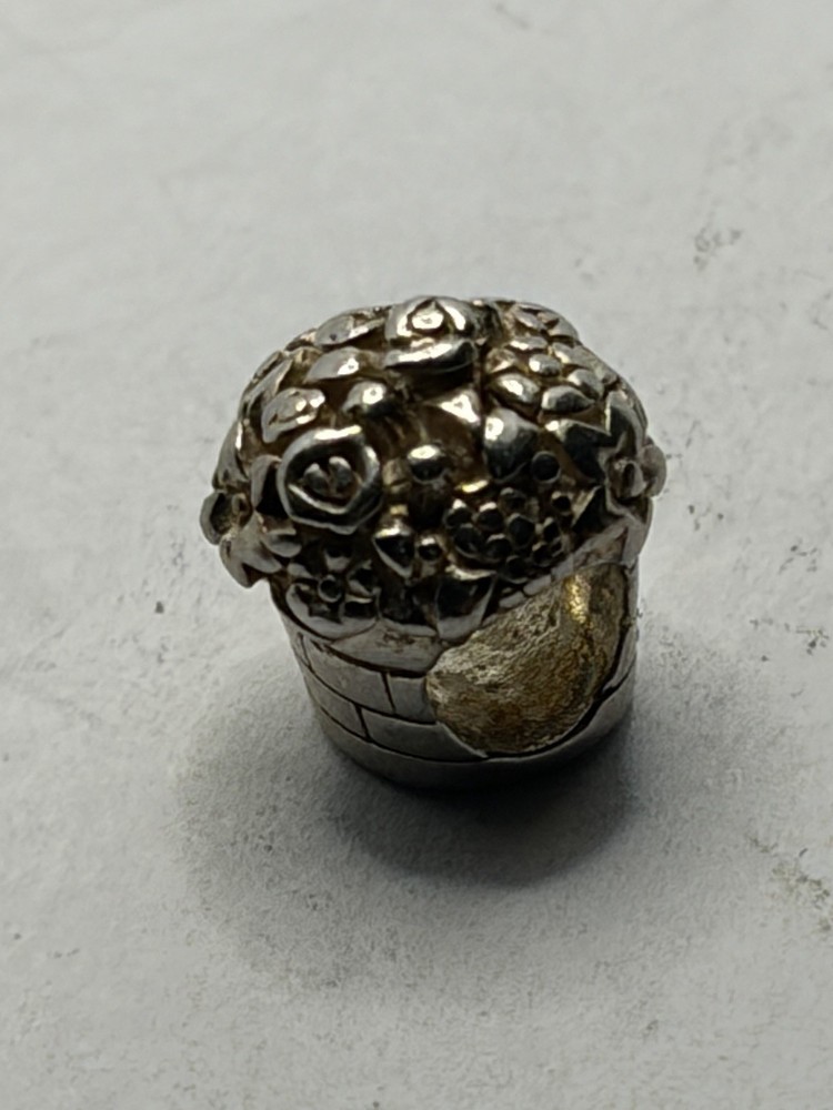 Love Bouquet Flower Basket Sterling Silver Bead Charm 925
