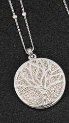 Cubic Zirconia Filigree Disk Tree Long Necklace 42cm.