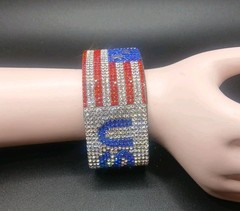 USA American Flag Patriotic Rhinestone Bracelet Sparkly