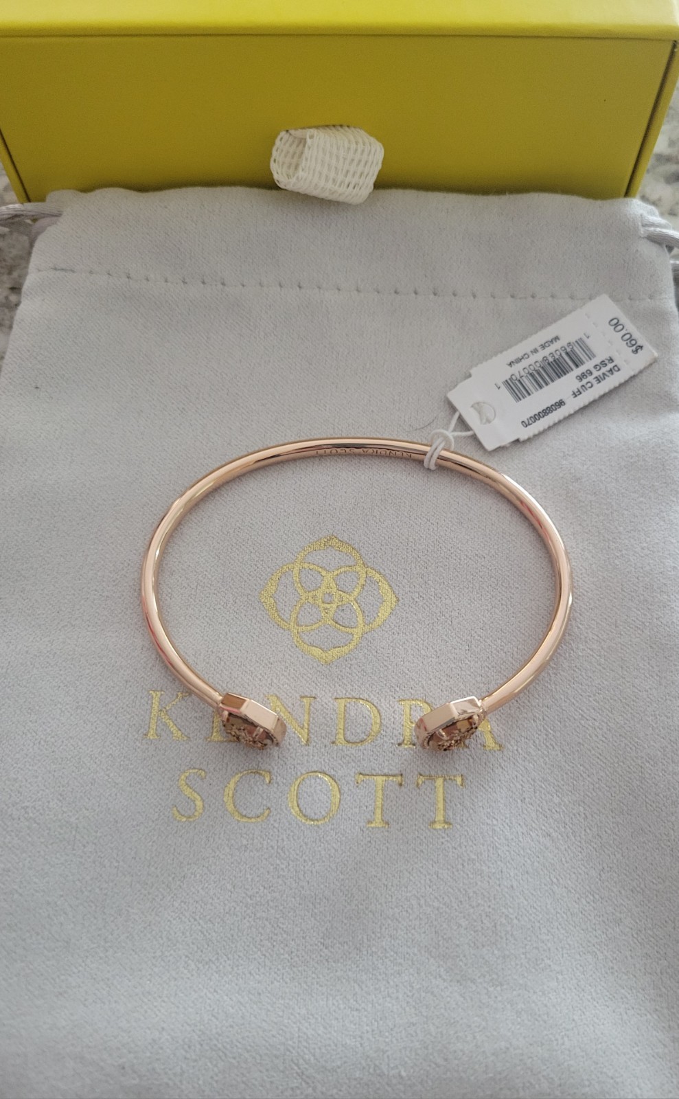 Kendra Scott Davis Cuff Bracelet Rose Gold Drusy NWT KS Pouch Gift BOX gallery