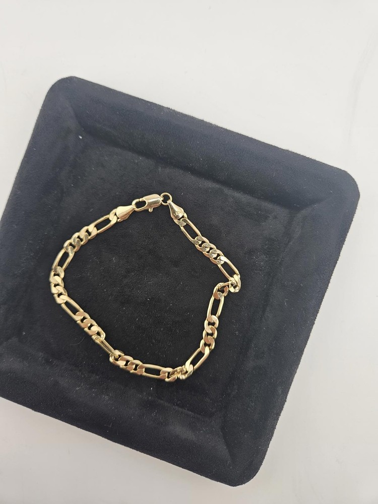 8in Sterling Silver 14k Gold Plate 5mm Figaro Bracelet