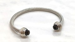 Solid Rope Twisted Silver Cuff Bracelet 25 grams 7” Black Gemstone