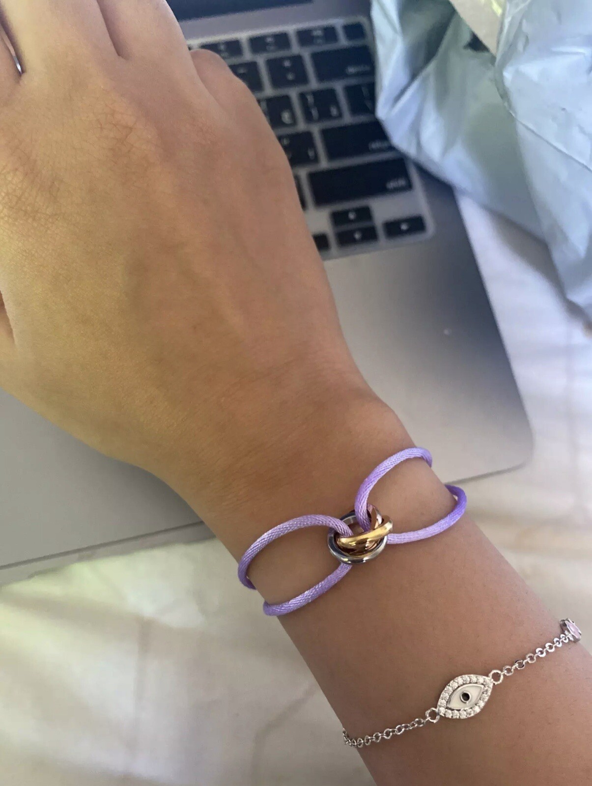 Gold infinity Light Purple Lace Ribbon Bracelet gallery