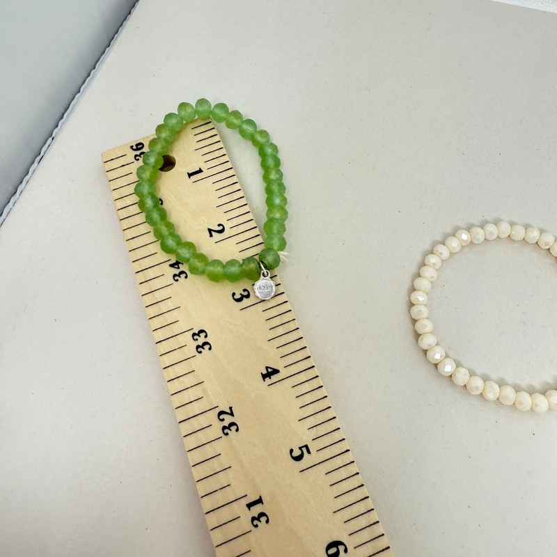 Lizas Beaded Bracelet Set Green White Faceted Crystal Stretch Layering Stacking gallery