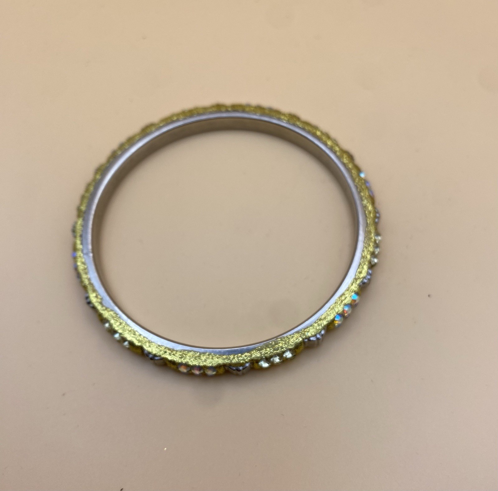 Silver & Gold Tone Crystal Rhinestone Stackable Bangle Bracelet Round Stones gallery
