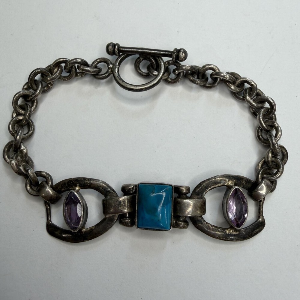Amethyst Sterling and turquoise stone bracelet vintage