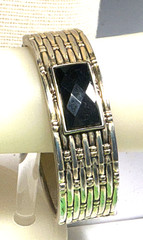 Fashion Bracelet Cast Gold Tone Basket Weave Pattern BlackClamper Bangle Lot 80E