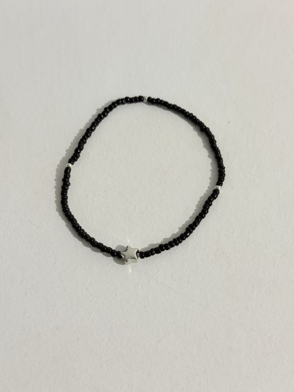 Set of 2 Stretch Bracelets Black Beads, Silver Star & Spacer stacking Best Gift gallery