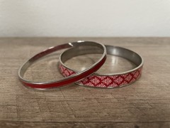 Bangle Bracelet Red Silver Tone Engraved Metal Deseret Book Gift Set 2