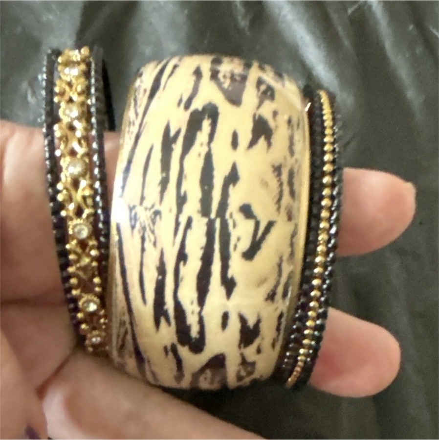 Stackable Resin Bangle & Cuff Bracelet Set Black Gold Animal Print Multicolor