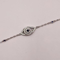 Sterling Silver Rhodium CZ Evil Eye Chain Bracelet CZ MOP 7inch