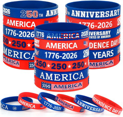 42 Pcs 250Th Anniversary Silicone Bracelets, Patriotic Wristbands Red White Blue