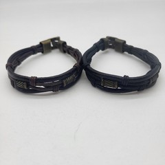 Multi Strand 1 Brown Leather & 1 Black Leather Rope Bracelet 2 Piece Set Unisex