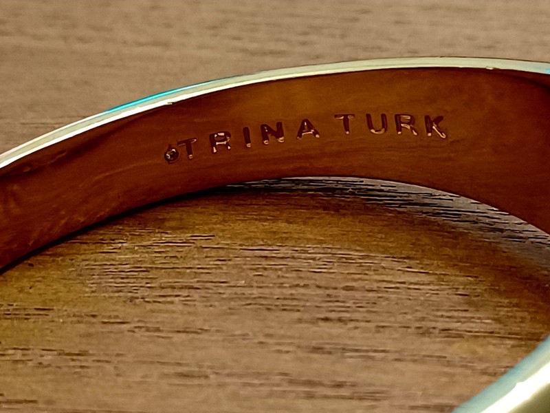 TRINA TURK Black Triangle Cabachon Gold Cuff Bracelet Matching Geometric Ring gallery
