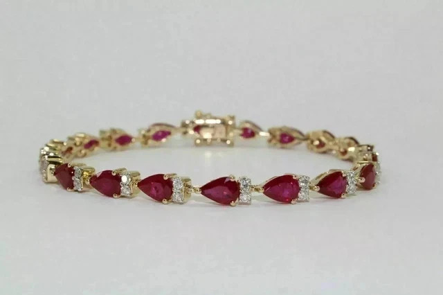 Lab Created Red Ruby 5Ct Pear Cut Women's Tennis Bracelet 14K Yellow Gold Plated gallery