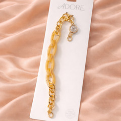 Swarovski Crystal Chain Bracelet – Gold Tone & Cream Resin Links, Chunky